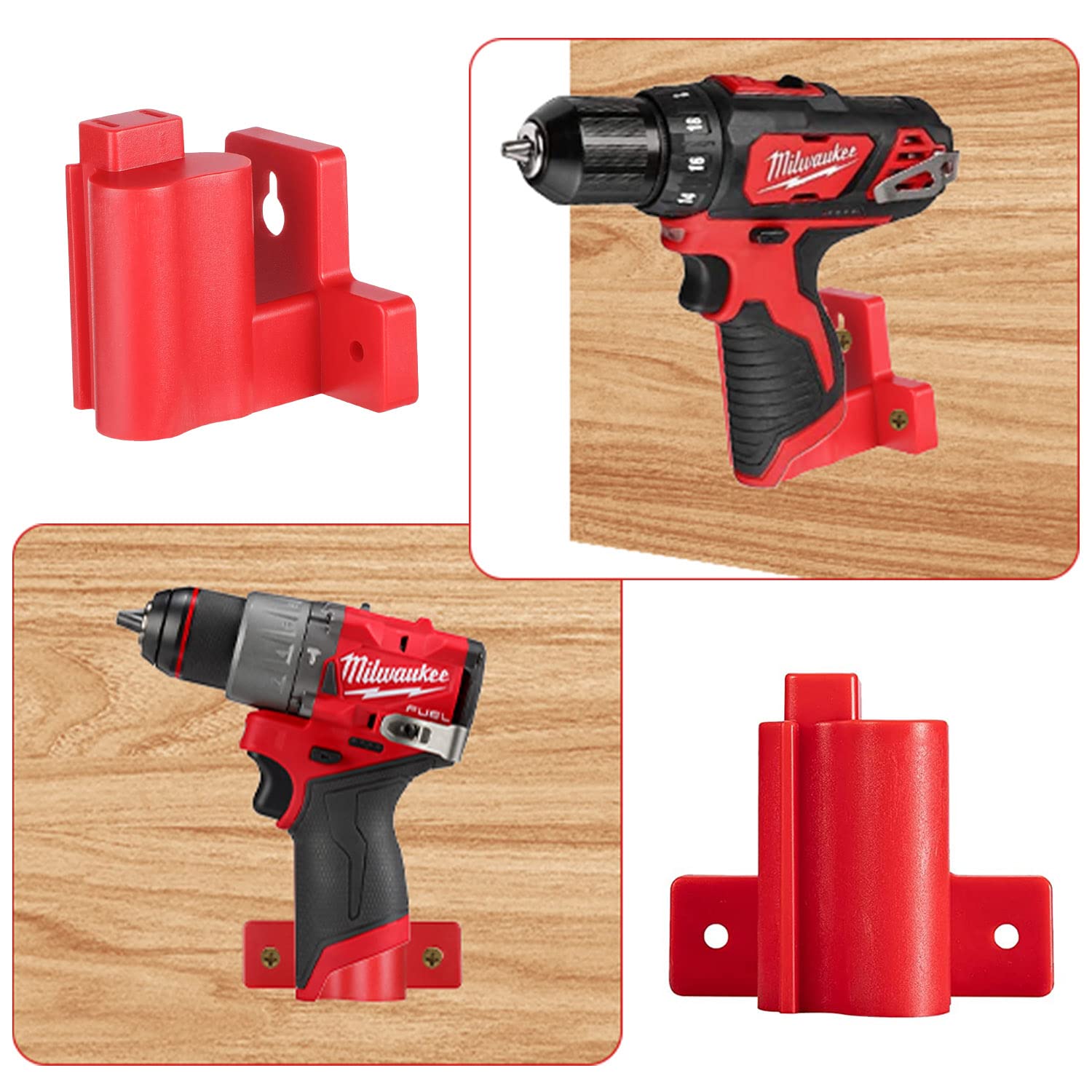 6PCS Milwaukee Drill Holder, Dirll Holder Wall Mount for Milwaukee M12 Drill, DIY M12 Tool Holder and Tool Storage, No 3D Printed Vertical Drill Mount, Red