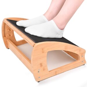 bamboo under desk footrest, ergonomic foot rest with 4 height position office footrest, improves posture and blood circulation, portable step stool for home and office (standard)