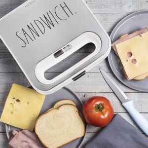 Rae Dunn Portable Sandwich Maker - Non-Stick Plates, Indicator Light, Locking Lid, Cool Touch Handle & Cord Storage. Ideal for Breakfast, Grilled Cheese & Tuna Melts. Easy to Clean & Store - (Cream)