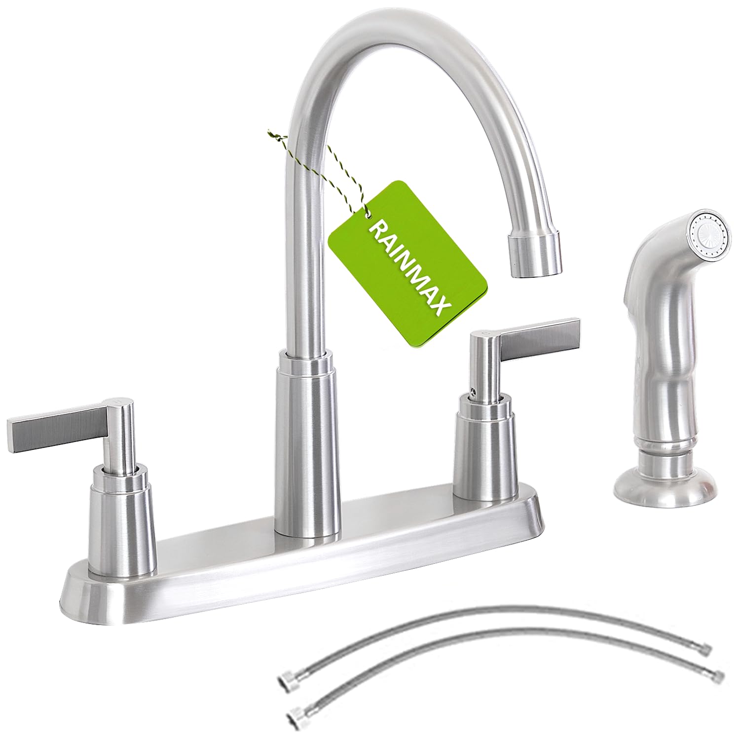 Kitchen Faucet with Sprayer, Brushed Nickel Stainless Steel Kitchen Sink Faucet with Side Sprayer, 3 Hole or 4 Hole Faucet for Kitchen Sink, Commercial RV Laundry Utility Kitchen Faucet KMF023L-1