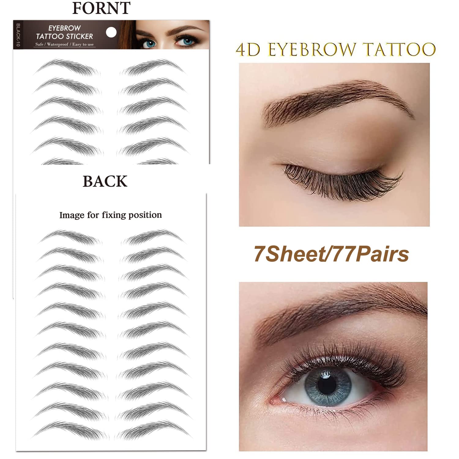 77Pairs 4D Hair-Like Eyebrow Tattoo Stickers Waterproof Natural Fake Eyebrow Stickers,Long Lasting Eyebrow Grooming Shaping Perfect for Women and Girls (Brown)