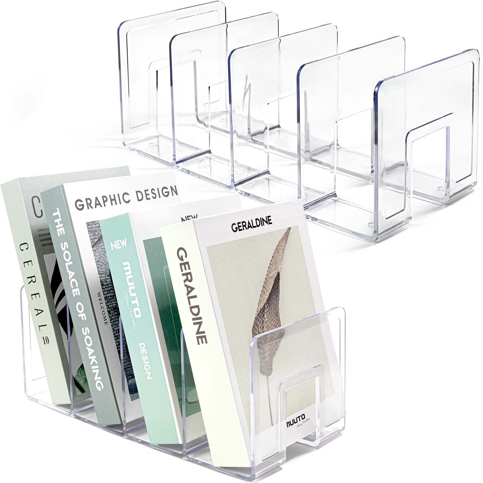 Vowcarol Book Organizer Clear File Sorter, Large Slot Acrylic Desk Organizer, Desktop File Folder Holder Organizer, Office Storage Stand Rack for Book, Envelopes, Mail, Document - 2 Pack