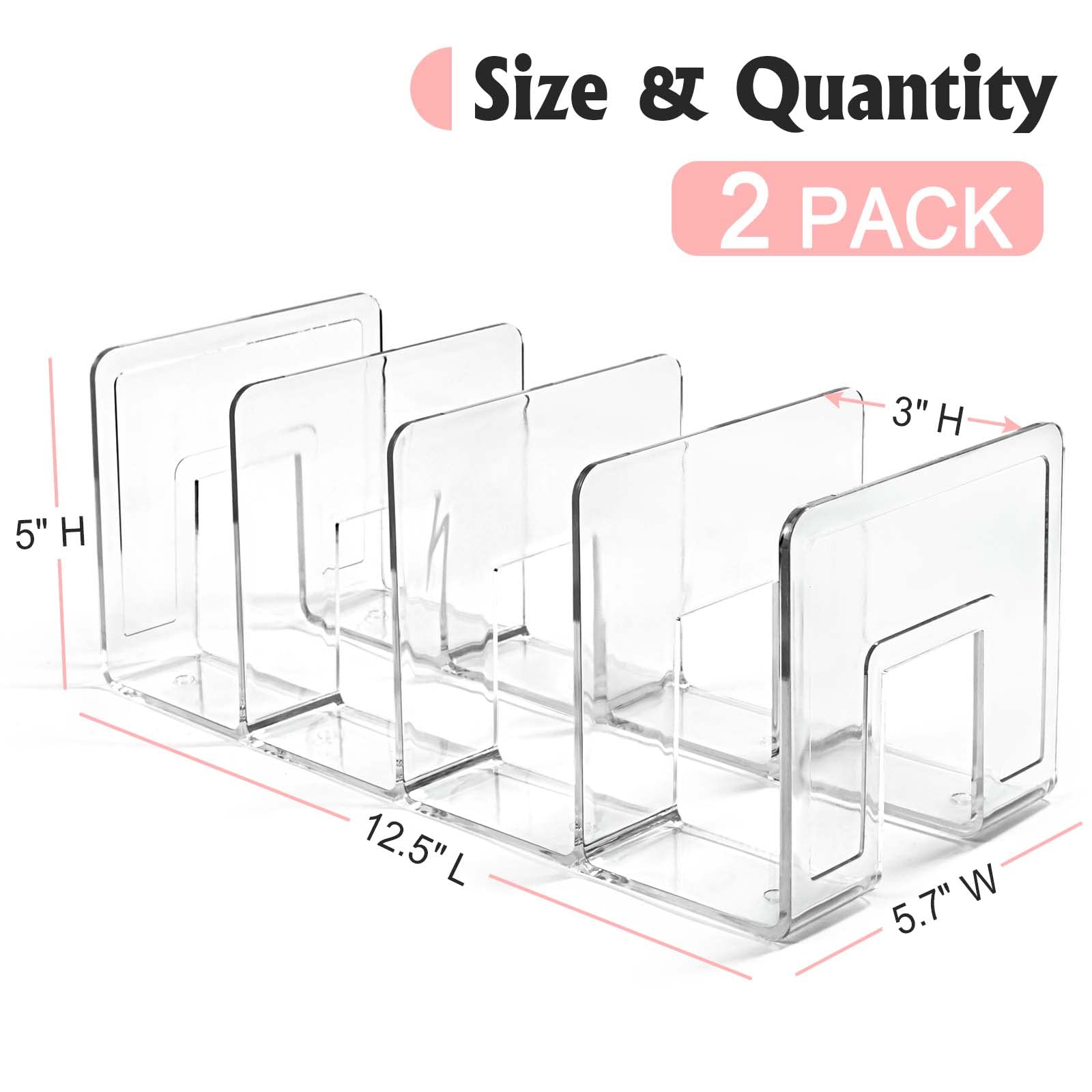 Vowcarol Book Organizer Clear File Sorter, Large Slot Acrylic Desk Organizer, Desktop File Folder Holder Organizer, Office Storage Stand Rack for Book, Envelopes, Mail, Document - 2 Pack