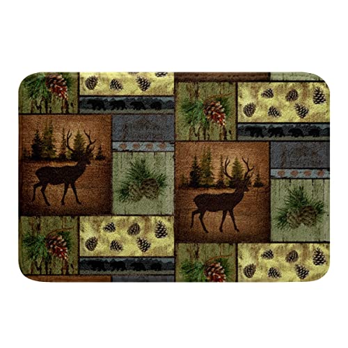 Deer Hunting Bathroom Rugs 20"x32",Retro Woodland Animal Hunter Bath Mat,Retro Rustic Patchwork Pinecones Decor Bath Rugs for Kids Boys Girls Youth,Westurn Farmhouse Cabin Entryway Home Room Decor