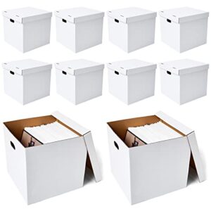 10 pieces vinyl record storage boxes 15.4 x 15 x 14.2 inch vinyl storage box sturdy cardboard with removable lid bulk records organizer white record boxes for album vinyl records collections storage