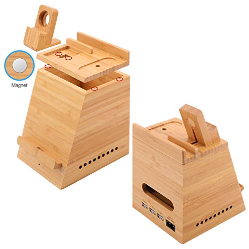 Bamboo Wireless Charging Station for iPhone, OthoKing 3 in 1 Wood Charging Docking & Organizer for iWatch/AirPods, Wireless Charging Stand for iPhone 14/13/12/11/Pro/Max/XS/Max/XR/XS/X-Orange