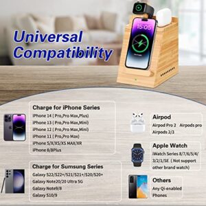 Bamboo Wireless Charging Station for iPhone, OthoKing 3 in 1 Wood Charging Docking & Organizer for iWatch/AirPods, Wireless Charging Stand for iPhone 14/13/12/11/Pro/Max/XS/Max/XR/XS/X-Orange