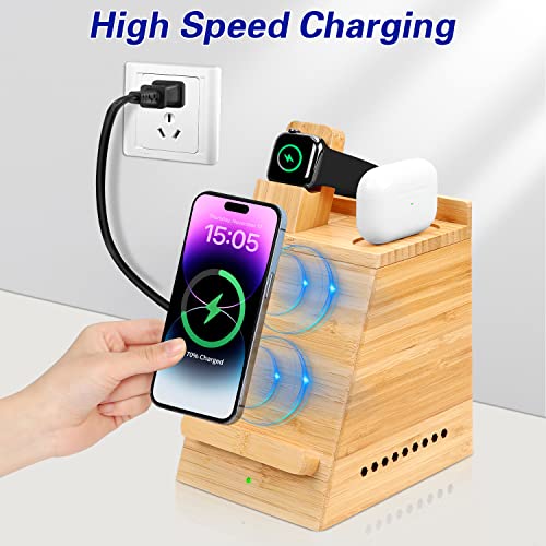 Bamboo Wireless Charging Station for iPhone, OthoKing 3 in 1 Wood Charging Docking & Organizer for iWatch/AirPods, Wireless Charging Stand for iPhone 14/13/12/11/Pro/Max/XS/Max/XR/XS/X-Orange