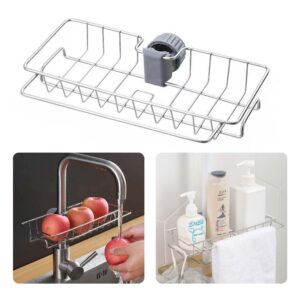 soogree kitchen sink organizer over faucet sponge holder,304 stainless steel heavy duty thickening hanging faucet drain rack for scrubbers soap bathroom,detachable storage rack