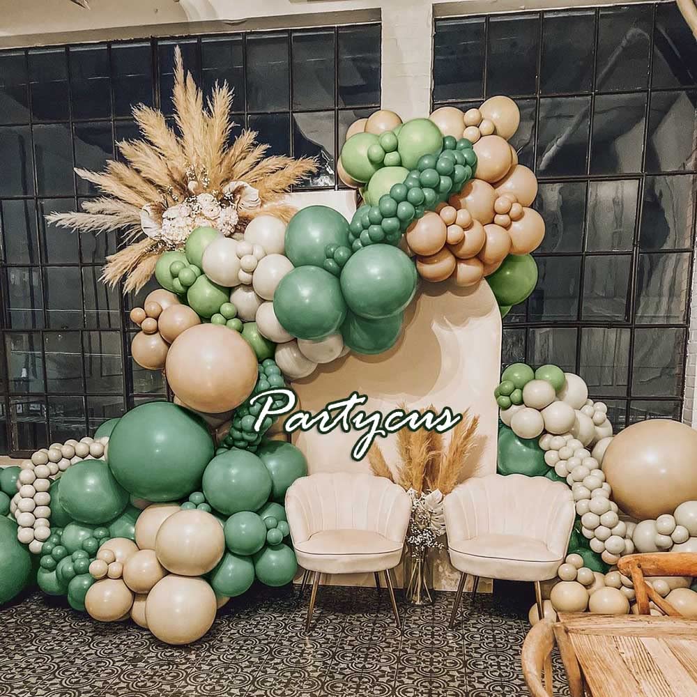 Sage Green Brown Balloon Garland Kit Double stuffed Olive Green Nude Apricot Latex Balloons Pastel Tan Avocado Green Balloon Arch for Jungle Safari Wild One Baby Shower Birthday Party Decoration