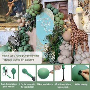 Sage Green Brown Balloon Garland Kit Double stuffed Olive Green Nude Apricot Latex Balloons Pastel Tan Avocado Green Balloon Arch for Jungle Safari Wild One Baby Shower Birthday Party Decoration