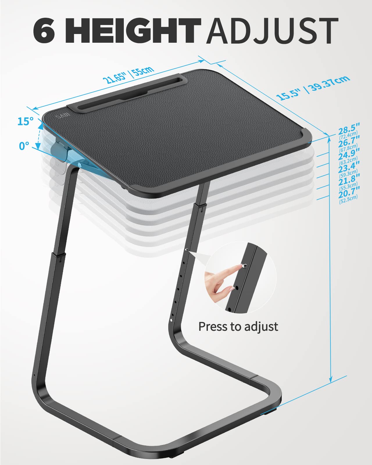 SAIJI TV Tray Table - Heavy Duty Extra Large TV Tray, Upgraded TV Dinner Trays for Eating Snack Food, Tilt & Height Adjustable TV Tray Laptop Desk for Sofa & Bedside Small Table