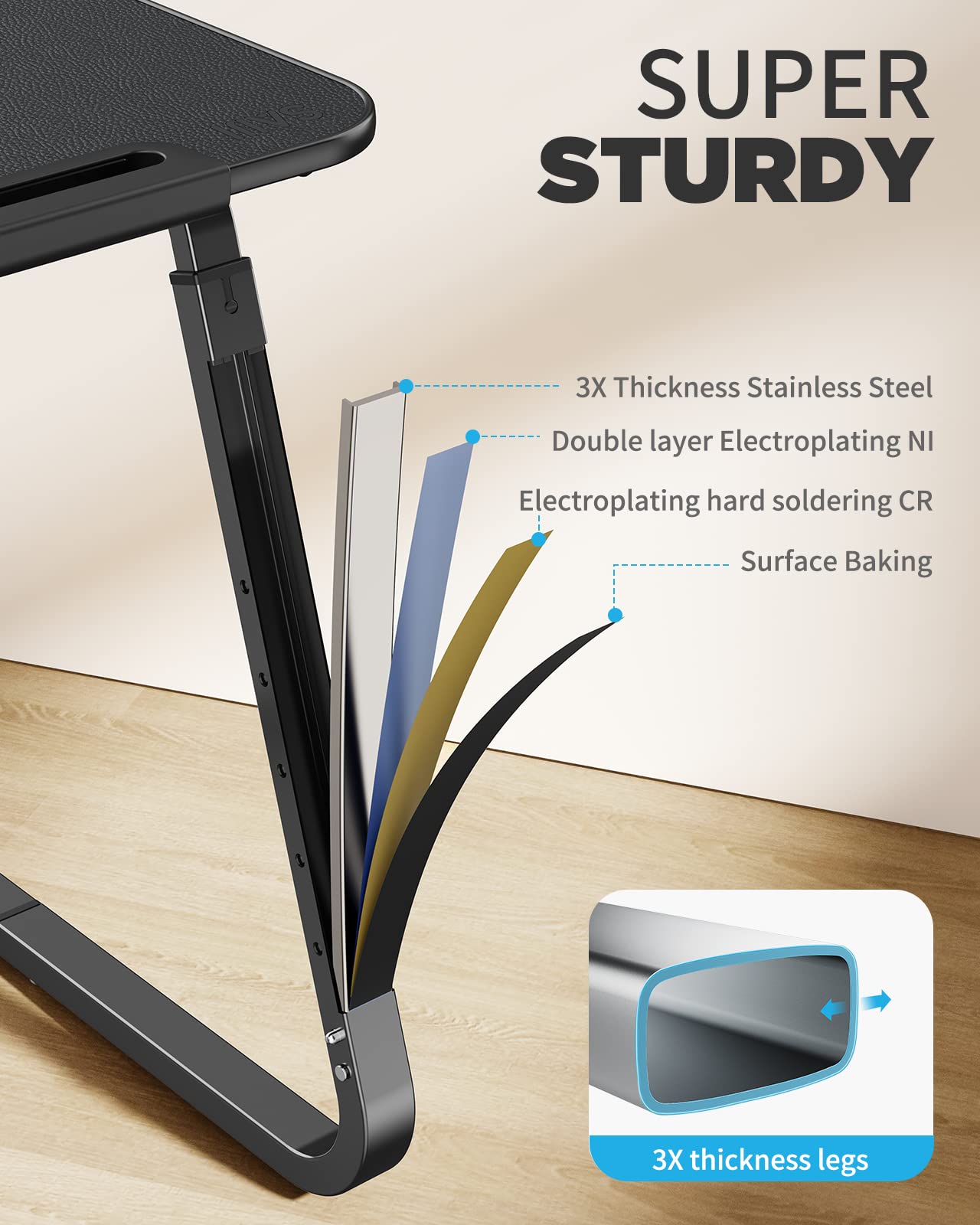 SAIJI TV Tray Table - Heavy Duty Extra Large TV Tray, Upgraded TV Dinner Trays for Eating Snack Food, Tilt & Height Adjustable TV Tray Laptop Desk for Sofa & Bedside Small Table