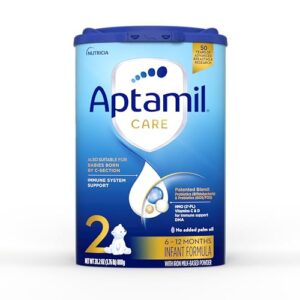 aptamil care stage 2, milk based powder infant formula for 6+ months, also for c-section born babies, with dha & ara, omega 3 & 6, prebiotics, contains no palm oil, 28.2 ounces, packaging may vary