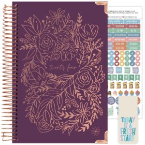 hardcover bloom daily planners 2024 calendar year day planner (january 2024 - december 2024) - passion/goal organizer - monthly & weekly inspirational agenda book - 5.5" x 8.25" - embroidery, purple