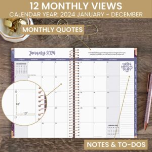 HARDCOVER bloom daily planners 2024 Calendar Year Day Planner (January 2024 - December 2024) - Passion/Goal Organizer - Monthly & Weekly Inspirational Agenda Book - 5.5" x 8.25" - Embroidery, Purple