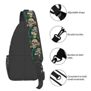 Sugar Skull Sling Bag For Women, Skull Sling Backpack Women, Skull Crossbody Bag Chest Bag For Women, Travel Hiking Daypack Crossbody Shoulder Bag For Women