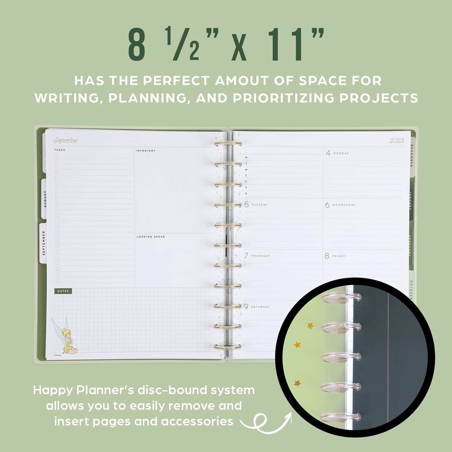 Happy Planner Disney 2023 Daily Planner for July 2023 to June 2024, 12-Month Daily, Weekly, and Monthly Planner, Dashboard Layout, Tinkerbell Find Your Wings Theme, Big Size, 11 Inches by 8 1/2 Inches