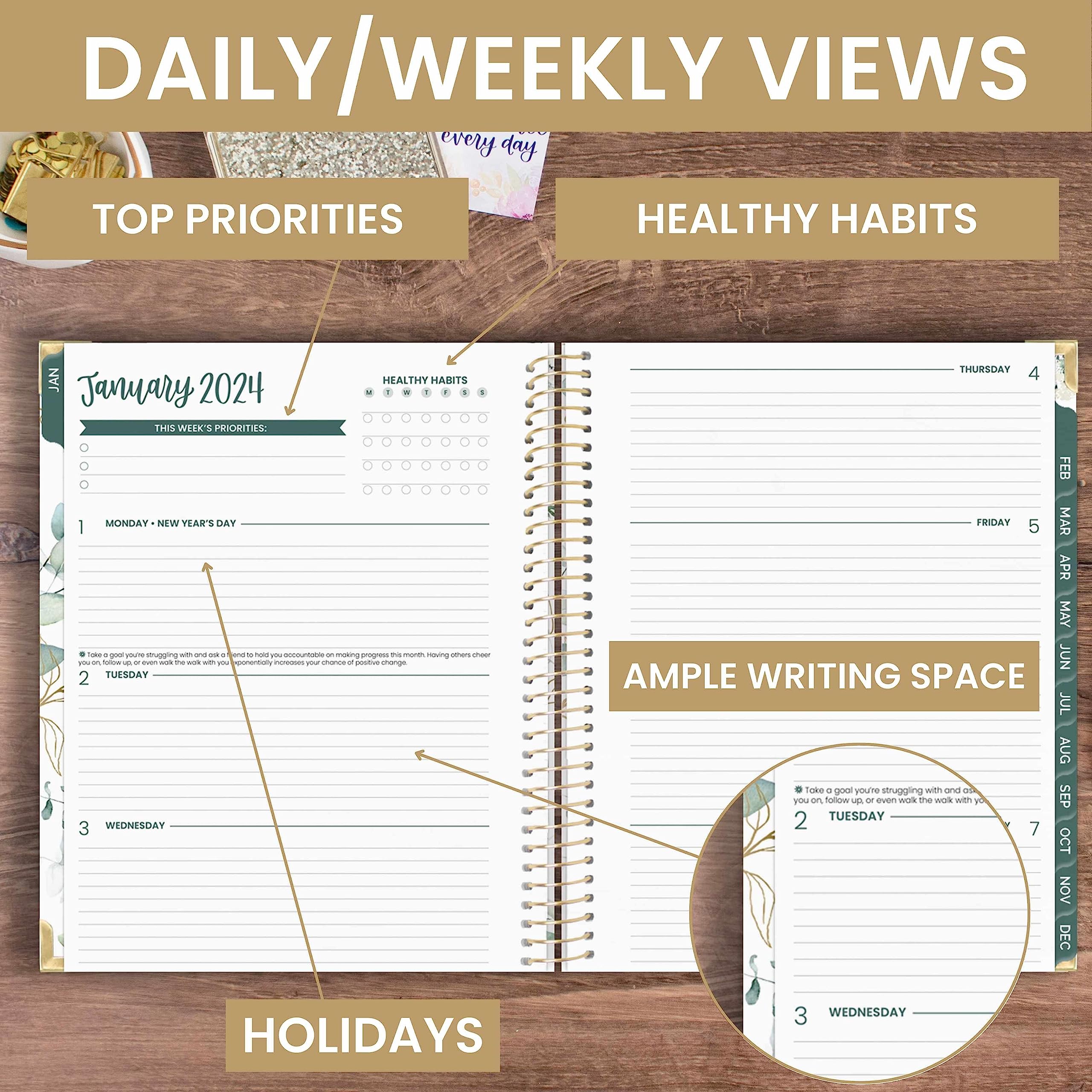 HARDCOVER bloom daily planners 2024 (8.5" x 11") Calendar Year Day Planner (January 2024 - December 2024) - Passion/Goal Organizer - Monthly & Weekly Inspirational Agenda Book - Eucalyptus