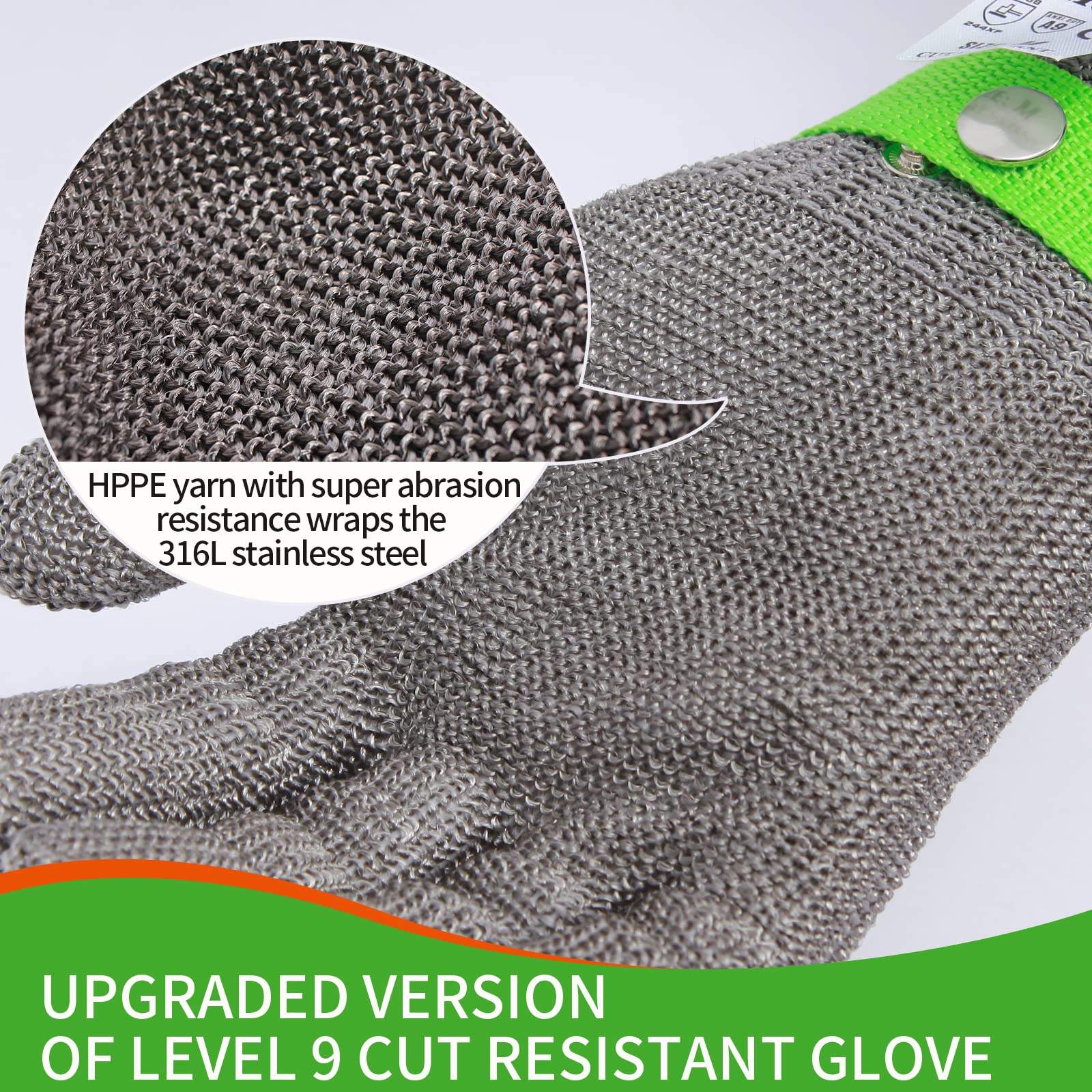 Aillary Level 9 Cut Resistant Kitchen Glove,Food Grade,Machine Washable,Stainless Stell Wire Metal Mesh Safety Work Glove for Mandolin,Meat Cutting,Oyster Shucking,and Wood Working (Large)