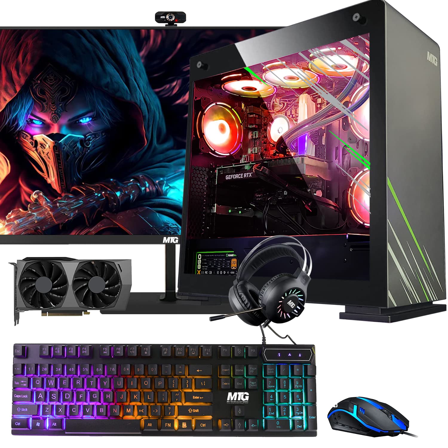 Aurora Max Gaming Tower PC- Intel Core i5 12th Gen, RTX 3060 12GB 192 Bits, 16GB RGB Ram, 256GB Nvme, 4TB HDD, 27 Inch 165HZ Monitor, RGB Keyboard Mouse, Headphone, Liquid Cooling, Webcam, Win 11