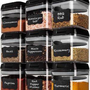 Shazo 9 Pc Airtight Food Storage Containers Set with Lids Plastic Kitchen Cabinet & Pantry Organization Canister Set for Spices, Herbs, Coffee & Tea - BPA Free - 9 Spoons