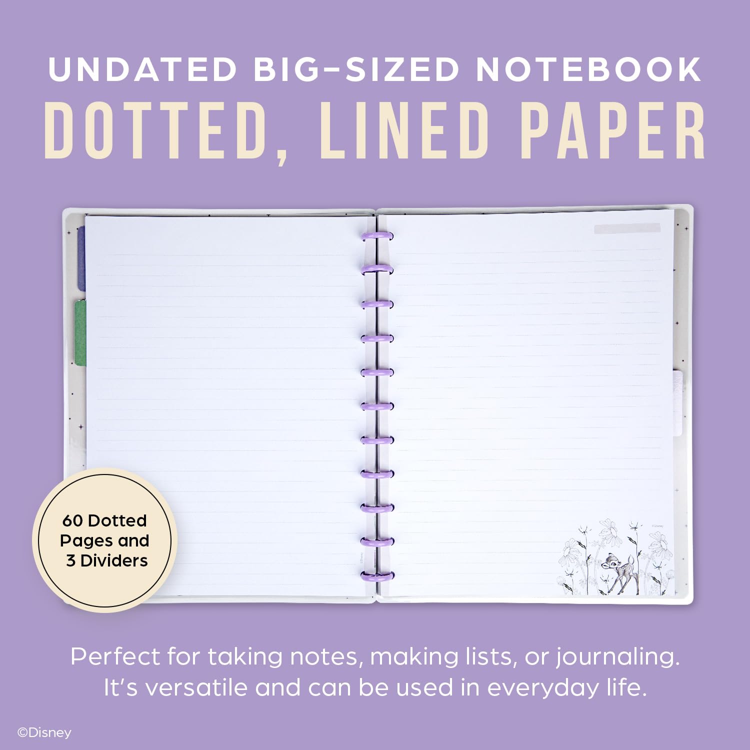 Happy Planner Disney Notebook Journal, Disc-Bound Notebook with Dividers and 60 Sheets of Dot-Lined Paper, Winnie the Pooh True to You Theme, Big Size, 27.94 cm x 21.59 cm (11" x 8 1/2")