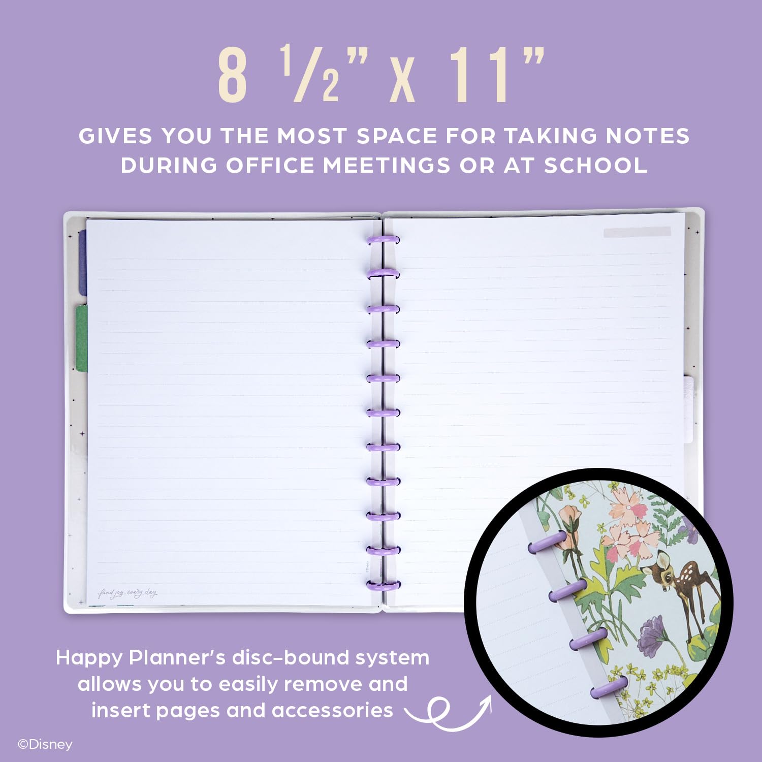 Happy Planner Disney Notebook Journal, Disc-Bound Notebook with Dividers and 60 Sheets of Dot-Lined Paper, Winnie the Pooh True to You Theme, Big Size, 27.94 cm x 21.59 cm (11" x 8 1/2")