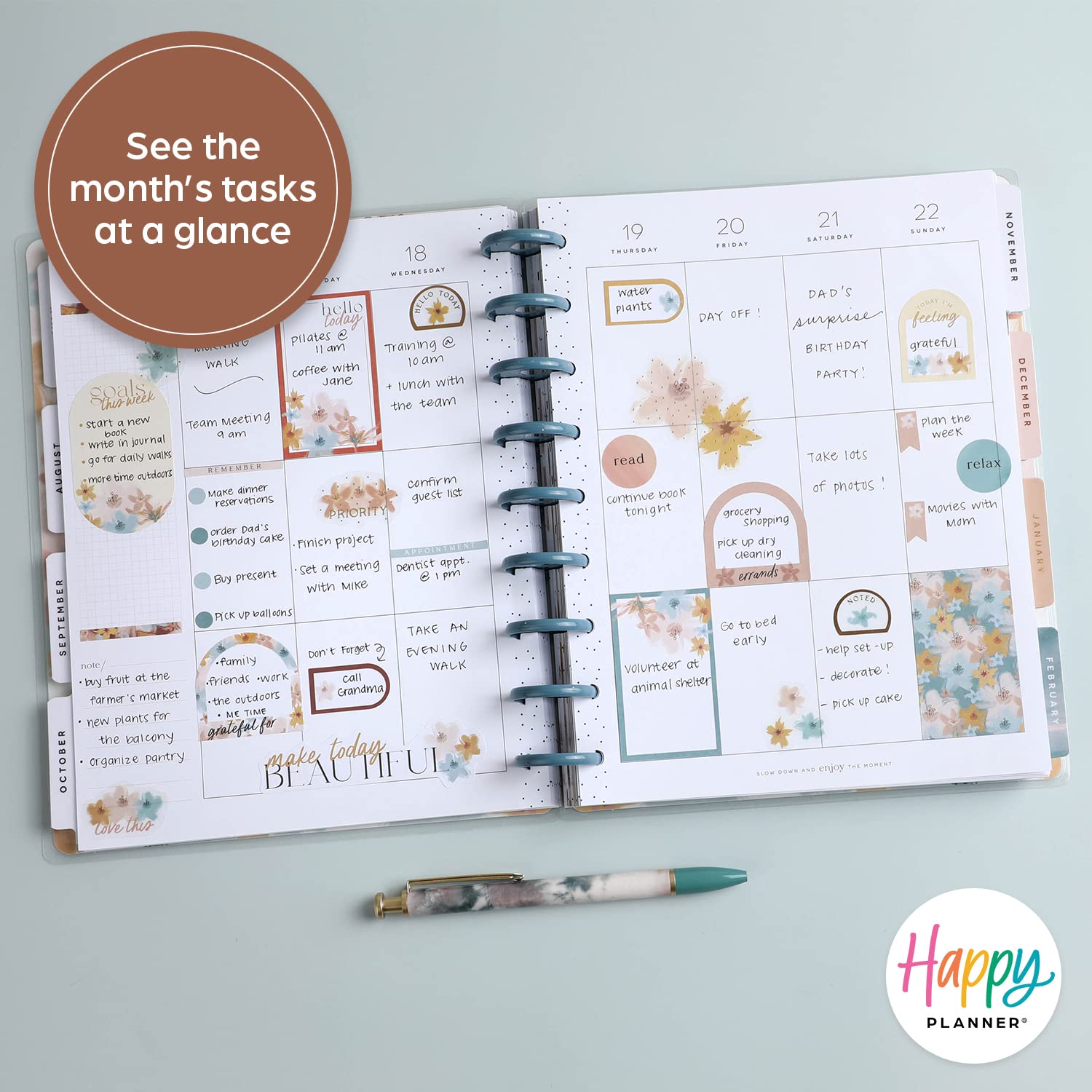 Happy Planner 2023 Daily Diary and Calendar, 18-Month Daily, Weekly, Monthly July 2023–Dec. 2024 Planner Diary, Vertical Layout, Softly Modern Theme, Classic Size, 17.78 x 23.50 cm (7" x 9 3/4")