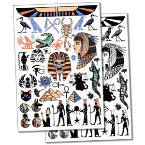 egypt egyptian hieroglyphs pyramids pharaoh temporary tattoo water resistant fake body art set collection - color (one sheet)