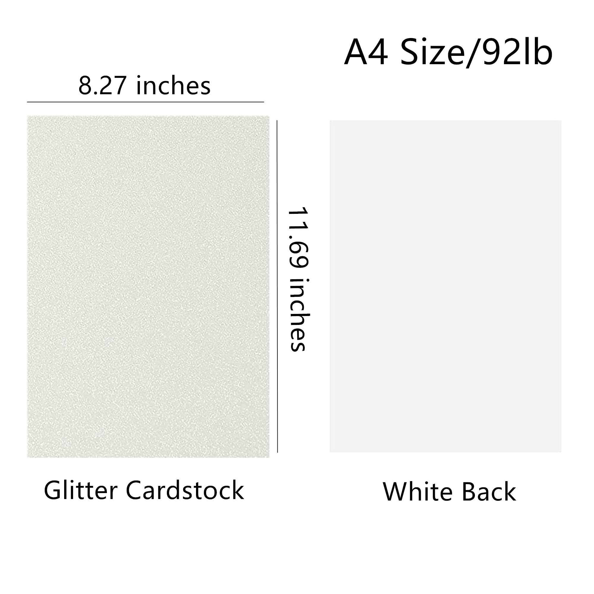 Hysiwen 20 Sheets White Glitter Cardstock, 250gsm/92lb A4 Sparkly Paper for Making Cards, Invitations, Paper Crafts, Party Decoration