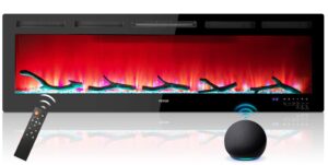 vevor electric fireplace, 60-inch recessed and wall mounted, fit for 2 x 4 and 2 x 6 stud, adjustable flame colors and speed with remote control & timer, compatible for alexa, 1500 w, black