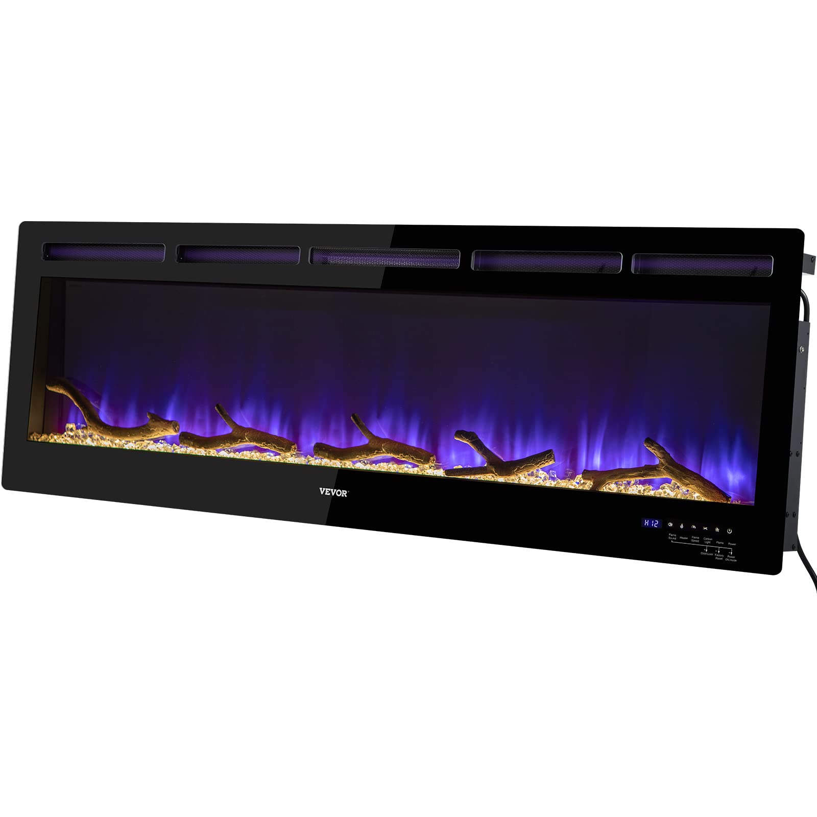 VEVOR Electric Fireplace, 60-inch Recessed and Wall Mounted, Fit for 2 x 4 and 2 x 6 Stud, Adjustable Flame Colors and Speed with Remote Control & Timer, Compatible for Alexa, 1500 W, Black