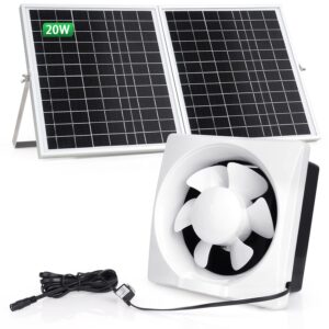 antpay 20w solar powered exhaust fan,9 inch high speed waterproof fan with anti-backflow valve,3000r/min 400cfm large airflow,11ft on/off switch cable for chicken coop,outside,greenhouse
