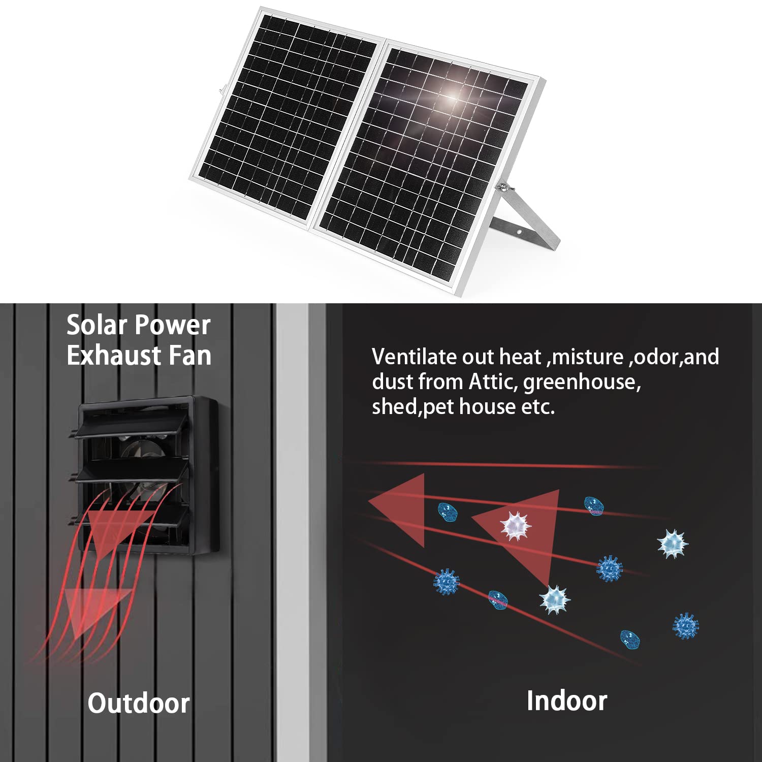 AntPay 20W Solar Powered Exhaust Fan,9 Inch High Speed Waterproof Fan with Anti-backflow Valve,3000r/min 400CFM Large Airflow,11Ft On/Off Switch Cable for Chicken Coop,Outside,Greenhouse