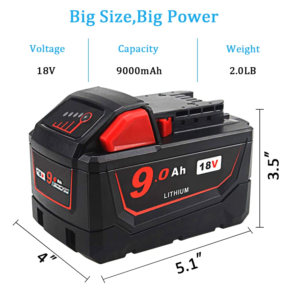 TENMOER 18V 9.0Ah Replacement Battery Compatible with Milwaukee 18Volt Batteries Power Tools