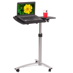 Kcelarec Mobile Laptop Desk Mobile Small Standing Desk Pneumatic Adjustable Height, Portable Rolling Desk Laptop Cart Ergonomic Mobile Desk with Lockable Wheels (Black)