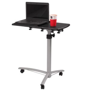 Kcelarec Mobile Laptop Desk Mobile Small Standing Desk Pneumatic Adjustable Height, Portable Rolling Desk Laptop Cart Ergonomic Mobile Desk with Lockable Wheels (Black)