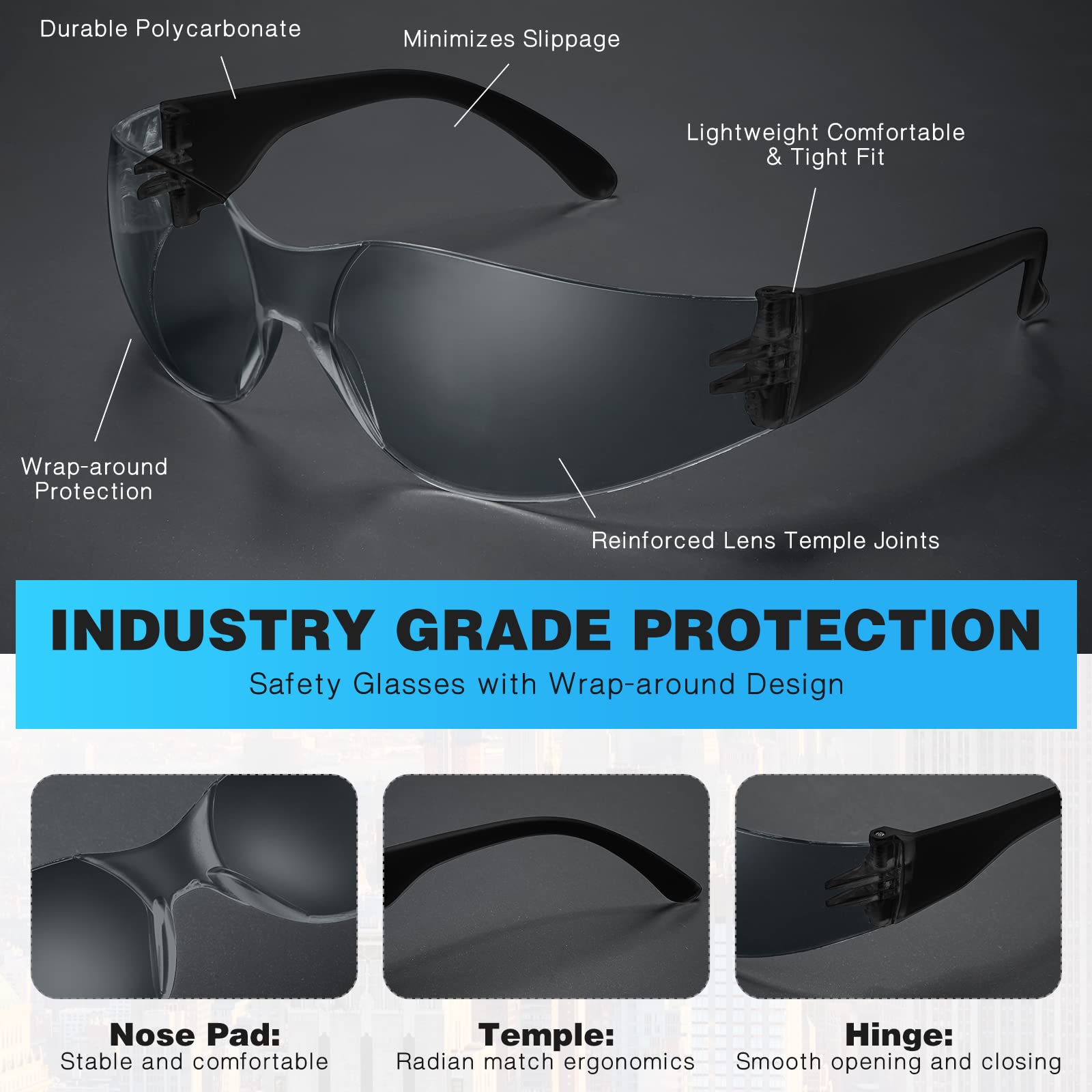 WFEANG Clear Safety Glasses 8 Pair Protective Eyewear for Men Women, ANSI Z87.1 Scratch & Impact Resistant Eye Protection for Work, Lab, Construction (Clear-8pack)