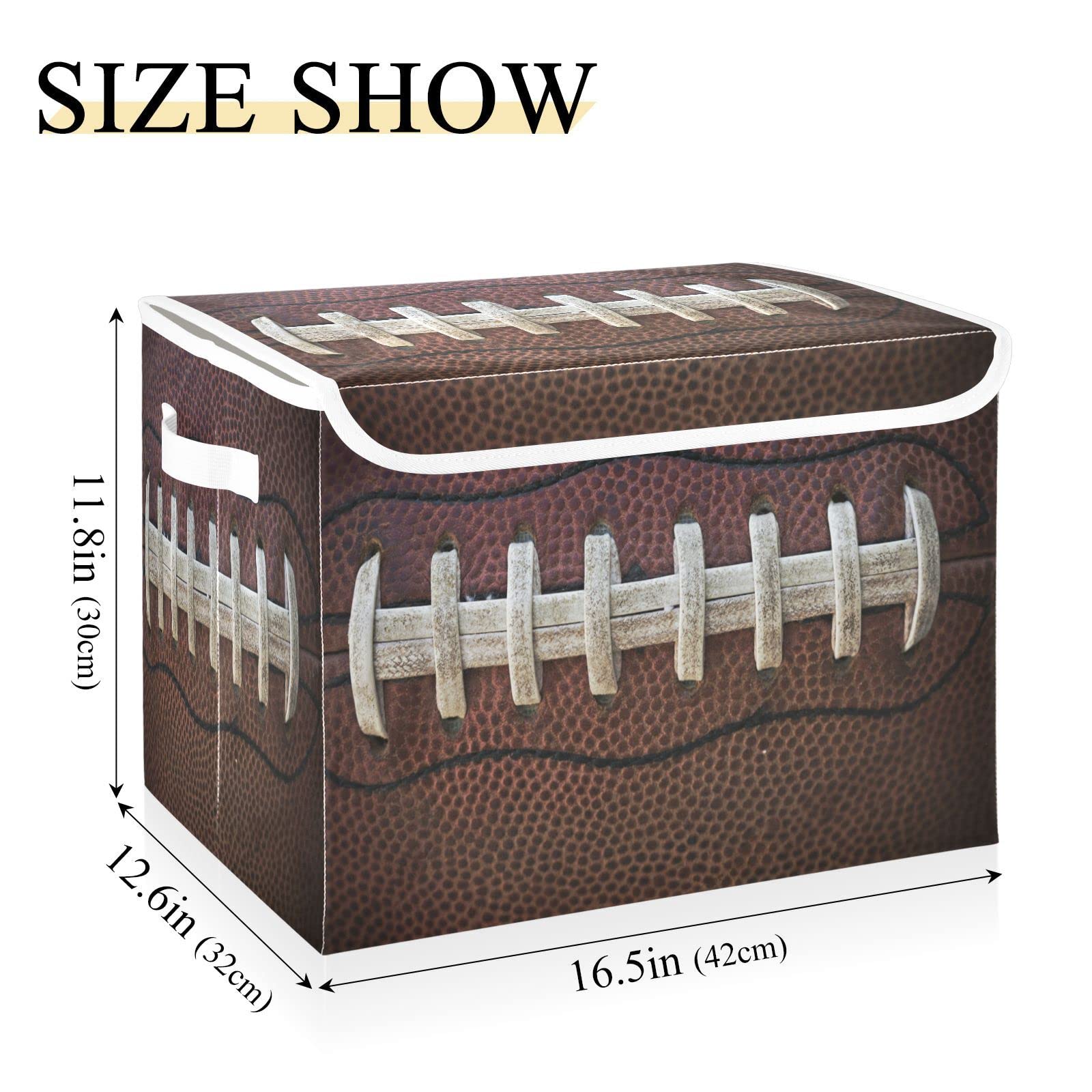 DOMIKING American Football Laces Close Up Large Storage Bin with Lid Collapsible Shelf Baskets Box with Handles Toys Organizer for Clothes Toy Gift Storage