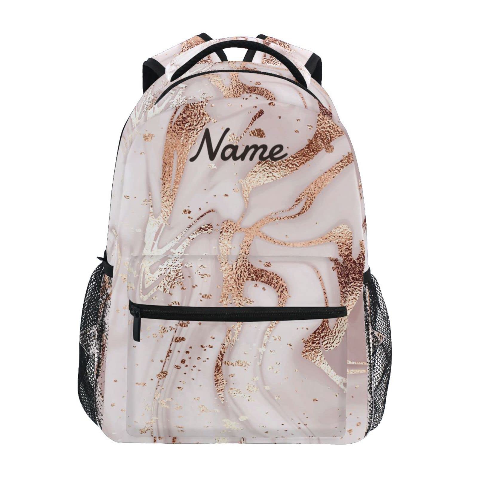 ALAZA Custom Pink Marble Backpack for Girls Personalized Your Name Text Bookbag Print School Backpack Bookbag 3rd 4th 5th Grade Elementary Students Daypacks