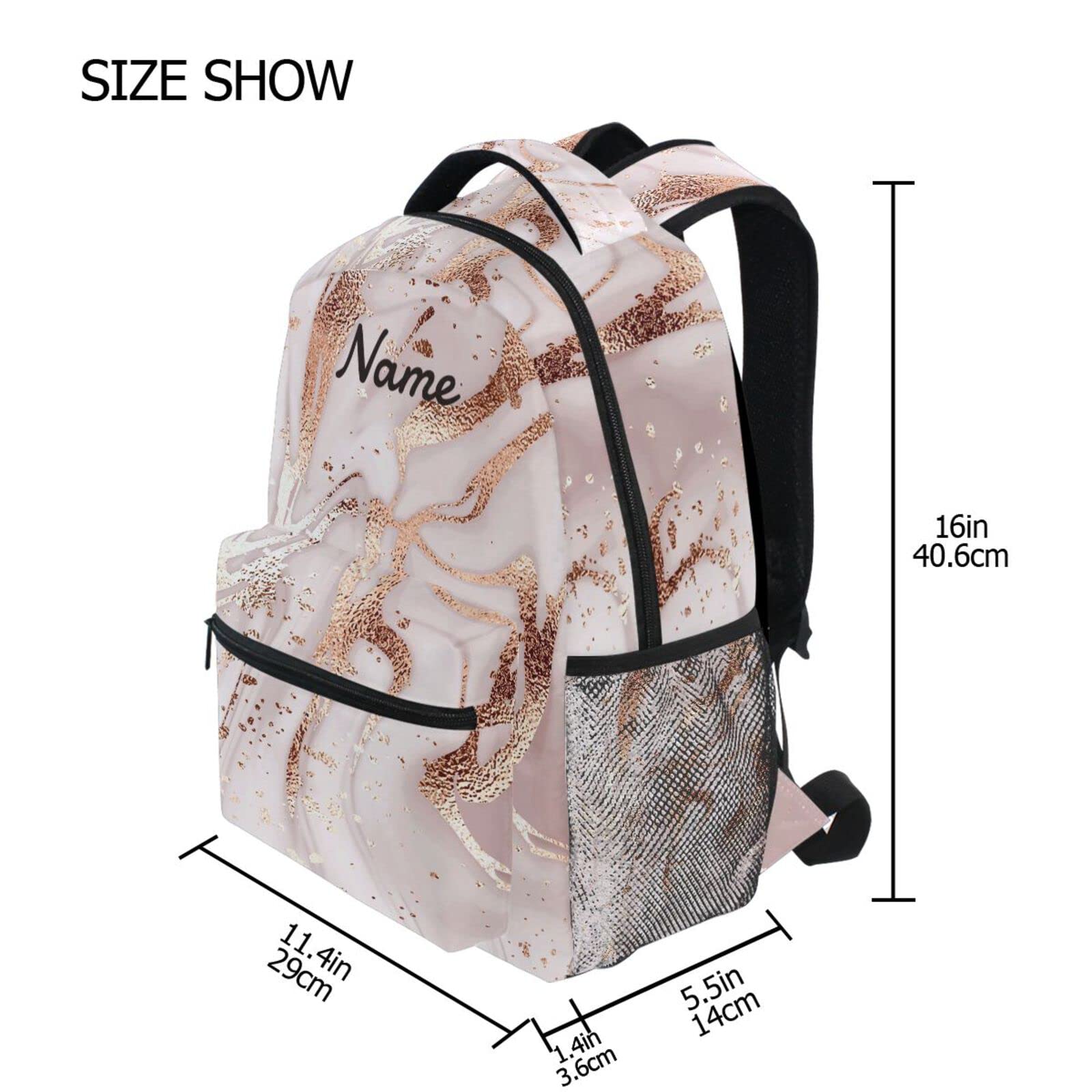 ALAZA Custom Pink Marble Backpack for Girls Personalized Your Name Text Bookbag Print School Backpack Bookbag 3rd 4th 5th Grade Elementary Students Daypacks