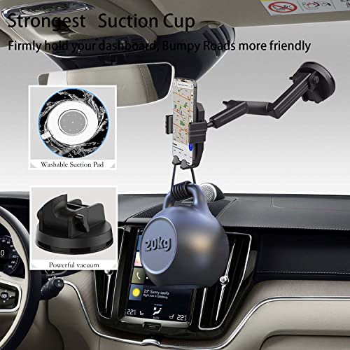 WUITIN Truck Phone Holder Mount,Car Phone Holder,Dashboard Windshield Phone Holder 16.9 inch Long Arm,Super Suction Cup Compatible with Pickup Truck,Commercial Truck and All Phone