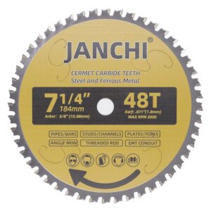 7-1/4 Inch 48T Cermet Carbide Circular Saw Blade for Dry Cuts Variety of Mild Steel Profiles Pipe,Steel Studs,Channel,Angle Iron,Plates,Bars,Tubes,EMT Conduit,Thread Rod with 5/8" Arbor