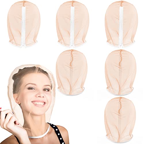 6 Pcs Makeup Protector Hood Washable Light Airy Nylon Chiffon Makeup Hood Zipper Closure Reusable Make up Face Cover for Women Girls Beauty Weddings (Nude)