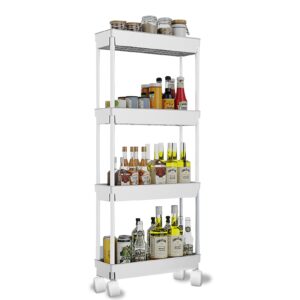 4 tier kitchen bathroom storage rolling cart 39 inches tall slim utility rolling shelf cart with 4 universal wheels coner storage shelves cart white