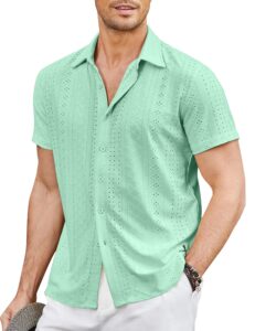 coofandy mens button down beach shirt short sleeve casual vacation shirts summer tropical shirts tops mint green