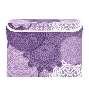 Kigai Purple Mandala Boho Storage Bin, Storage Baskets with Lids Large Organizer Collapsible Storage Bins Cube for Bedroom, Shelves, Closet, Home, Office 16.5 X 12.6 X 11.8 Inch