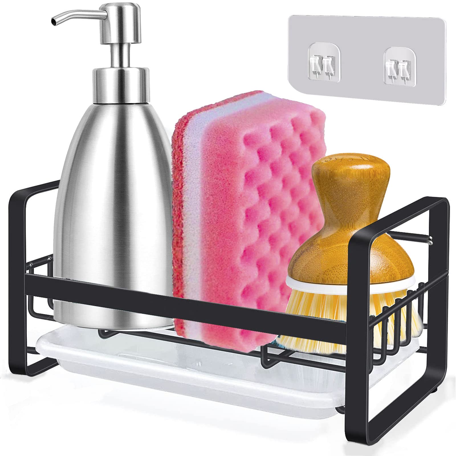 TWORIDER Kitchen Sink Caddy Sponge Holder,304 Stainless Steel Sink Caddy Sponge Holder Kitchen Sink Organizer,Sponge Holder For Kitchen Sink with Removable Drain Tray,Not Including Dispenser and Brush