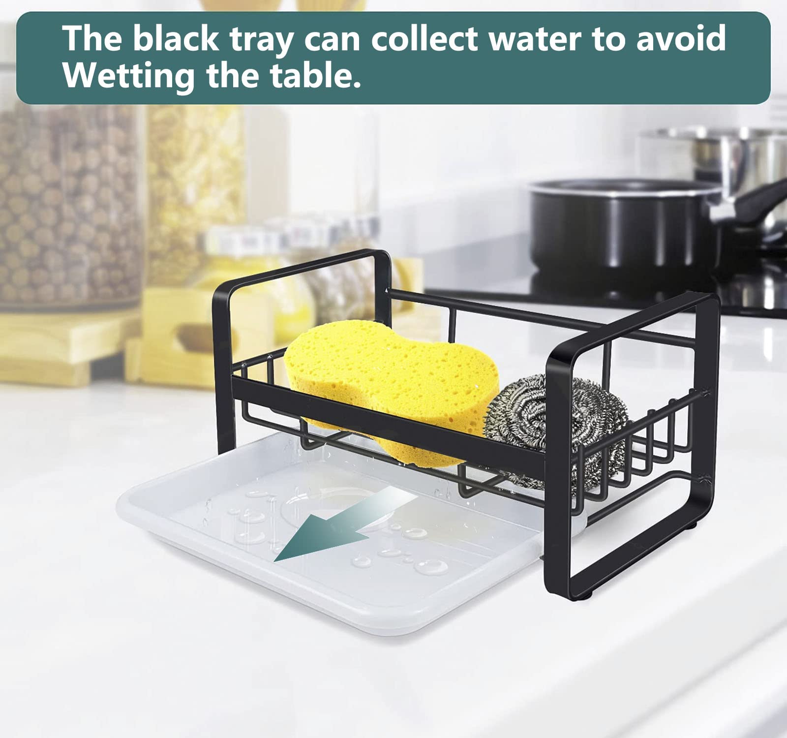 TWORIDER Kitchen Sink Caddy Sponge Holder,304 Stainless Steel Sink Caddy Sponge Holder Kitchen Sink Organizer,Sponge Holder For Kitchen Sink with Removable Drain Tray,Not Including Dispenser and Brush